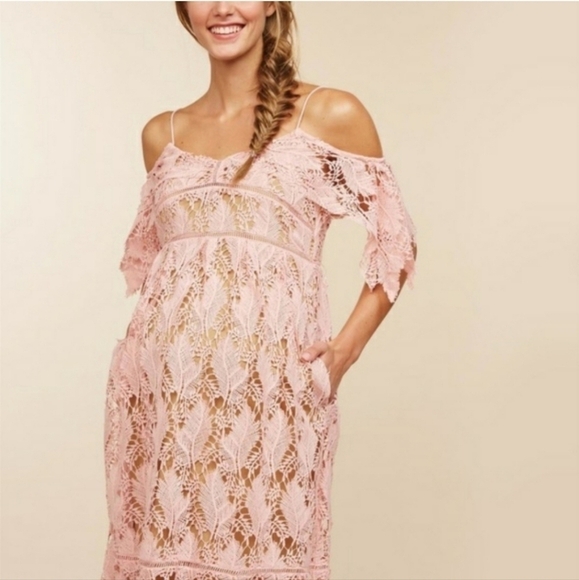 Motherhood Maternity Pink Lace Dress L - Picture 1 of 10
